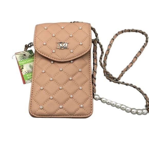 Badgley Mishka Women’s Pearls Phone Case Insert Card Holder Crossbody  Pink New - Picture 1 of 4